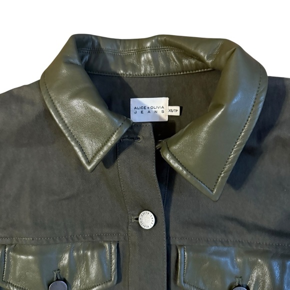 Alice + Olivia Renee Vegan Leather Jacket in Olive Size XS - Picture 5 of 5